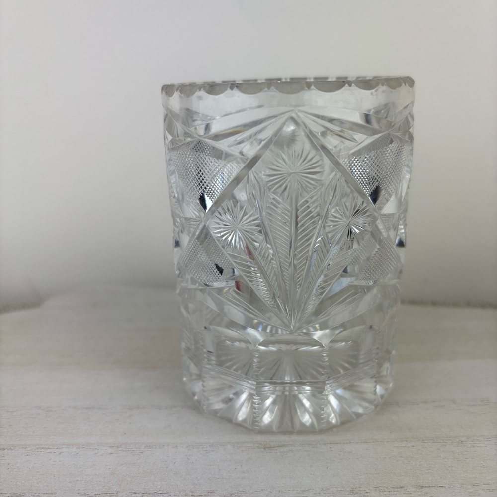 Antique cut glass spooner spoon holder vase